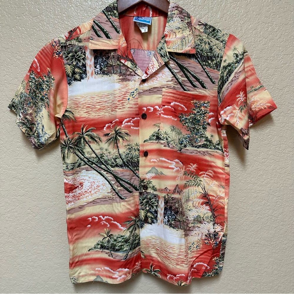 RJC Hawaii Made Boy's Size 12 Island Print Sunset Hawaiian Shirt Rayon